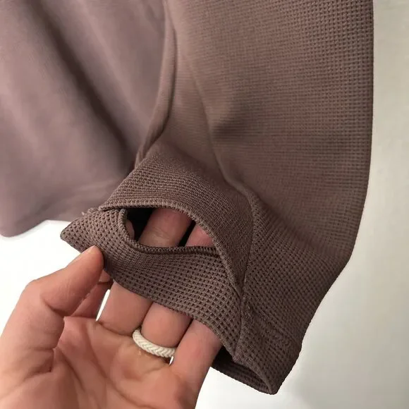 Heavy Waffle HOODED Sweatshirt All in Motion 2 pocket BROWN Thumbholes Sz Small - Picture 7 of 13